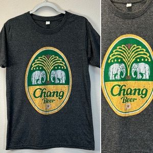 Chang Beer Short Sleeve Dark Heathered Grey Graphic Tee from Thailand, Sz M